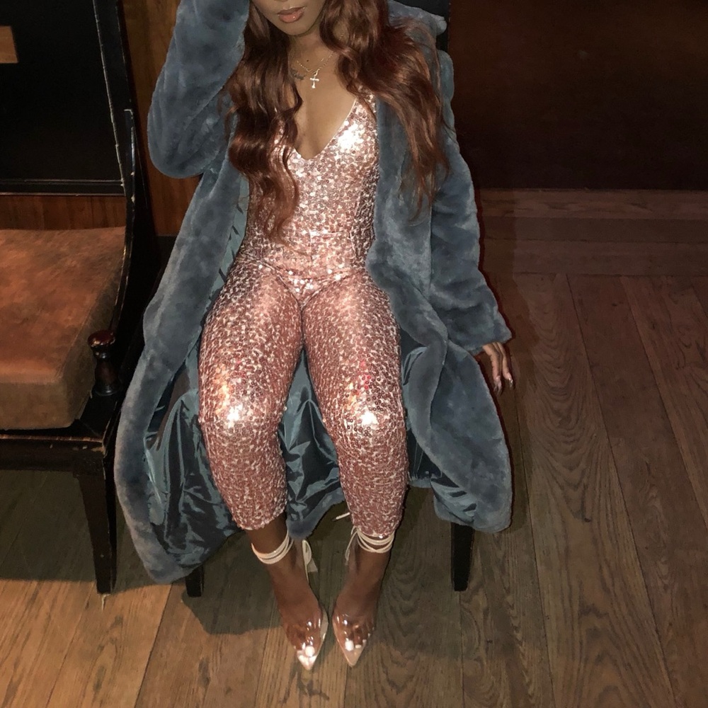 custom rose gold long-sleeve bodysuit very fitted. price is negotiable! Not FN!